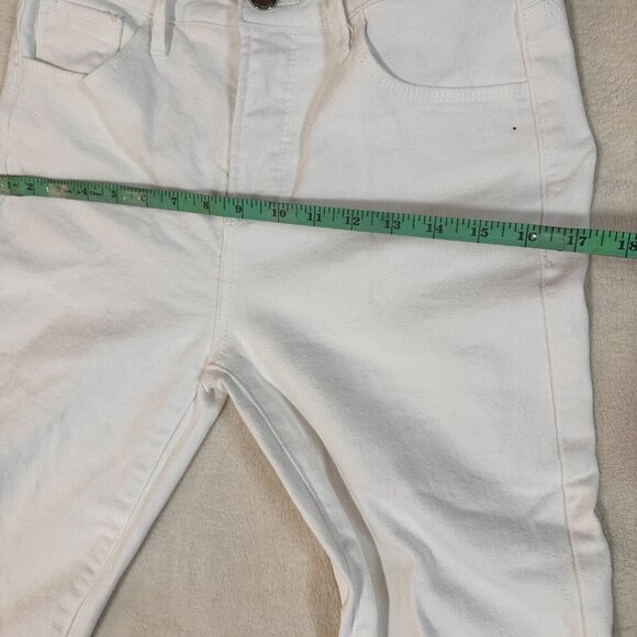 Risen Flare Leg Stretch Jeans Womens Size 9/29 Mid Rise White Denim Raw Hem - Picture 9 of 12